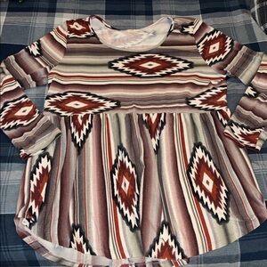 Aztec Patterned Long Sleeve Top